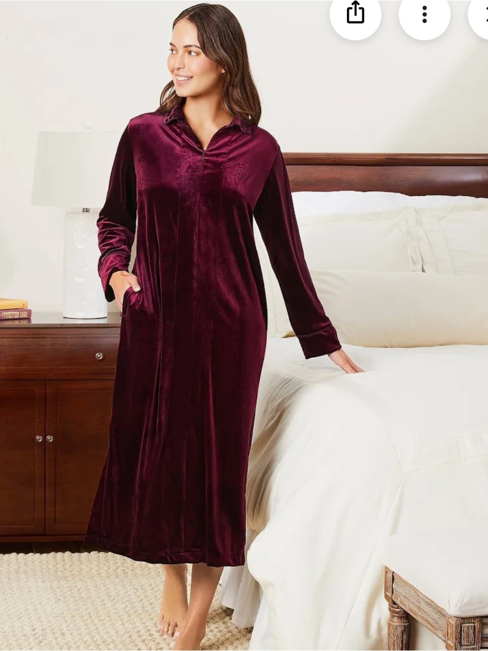 Lauren Ralph Lauren Velvet Robe Wine Burgundy Long Sleeve Maxi Robe Size M